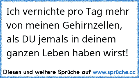 Ich vernichte pro Tag mehr von meinen Gehirnzellen, als DU jemals in deinem ganzen Leben haben wirst!