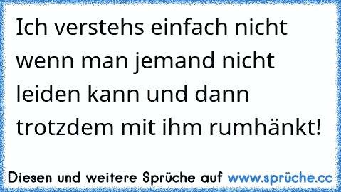 Ich verstehs einfach nicht wenn man jemand nicht leiden kann und dann trotzdem mit ihm rumhänkt!