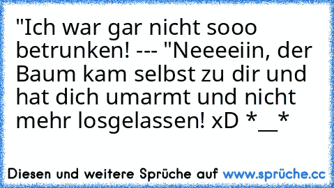 "Ich war gar nicht sooo betrunken! --- "Neeeeiin, der Baum kam selbst zu dir und hat dich umarmt und nicht mehr losgelassen! xD *__*