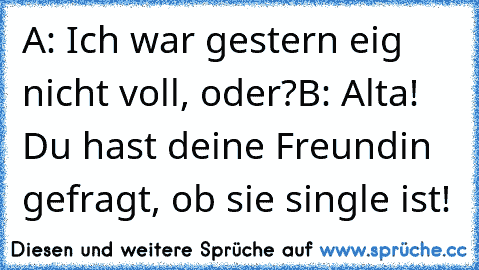 A: Ich war gestern eig nicht voll, oder?
B: Alta! Du hast deine Freundin gefragt, ob sie single ist!