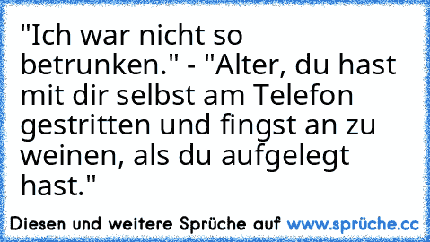 "Ich war nicht so betrunken." - "Alter, du hast mit dir selbst am Telefon gestritten und fingst an zu weinen, als du aufgelegt hast."