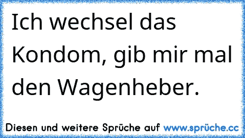 Ich wechsel das Kondom, gib mir mal den Wagenheber.