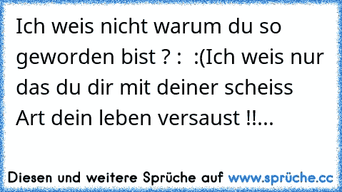 Ich weis nicht warum du so geworden bist ? :  :(
Ich weis nur das du dir mit deiner scheiss Art dein leben versaust !!...