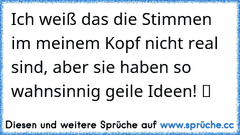 Ich weiß das die Stimmen im meinem Kopf nicht real sind, aber sie haben so wahnsinnig geile Ideen! ツ