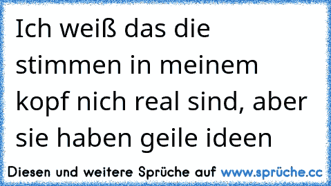 Ich weiß das die stimmen in meinem kopf nich real sind, aber sie haben geile ideen