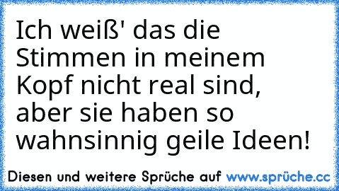 Ich weiß' das die Stimmen in meinem Kopf nicht real sind, aber sie haben so wahnsinnig geile Ideen!