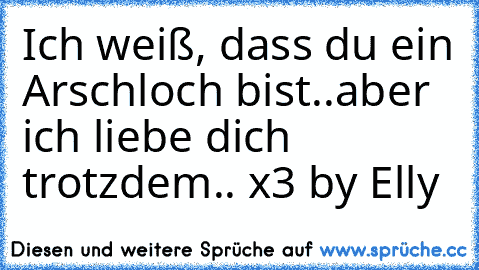 Ich weiß, dass du ein Arschloch bist..aber ich liebe dich trotzdem.. x3 
by Elly