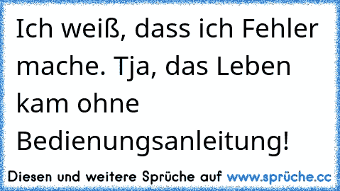 Ich weiß, dass ich Fehler mache. Tja, das Leben kam ohne Bedienungsanleitung!