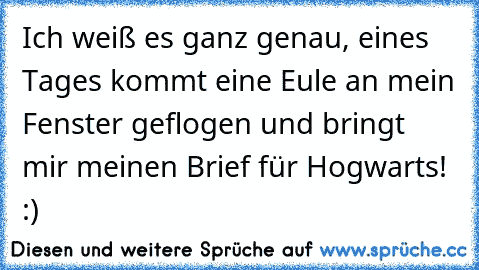 Ich weiß es ganz genau, eines Tages kommt eine Eule an mein Fenster geflogen und bringt mir meinen Brief für Hogwarts! :)