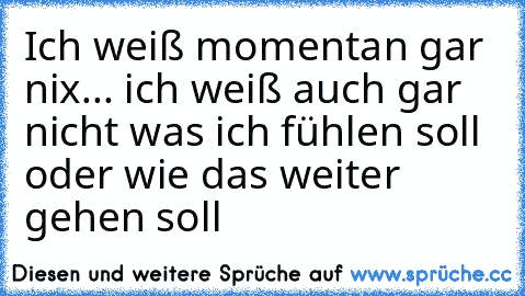 Ich weiß momentan gar nix... ich weiß auch gar nicht was ich fühlen soll oder wie das weiter gehen soll