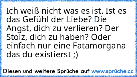 Ich weiß nicht was es ist. Ist es das Gefühl der Liebe? Die Angst, dich zu verlieren? Der Stolz, dich zu haben? Oder einfach nur eine Fatamorgana das du existierst ;) ♥