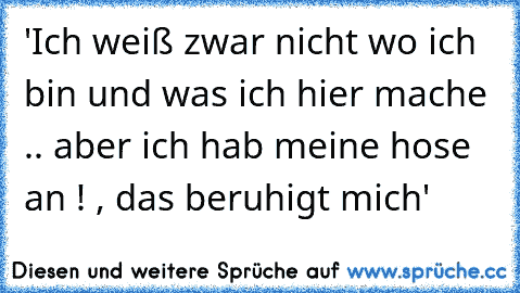 'Ich weiß zwar nicht wo ich bin und was ich hier mache .. aber ich hab meine hose an ! , das beruhigt mich'