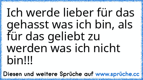 Ich werde lieber für das gehasst was ich bin, als für das geliebt zu werden was ich nicht bin!!!