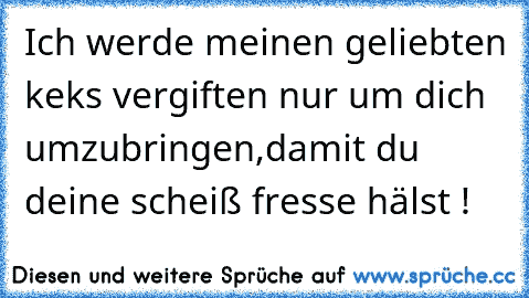 Ich werde meinen geliebten keks vergiften nur um dich umzubringen,damit du deine scheiß fresse hälst !