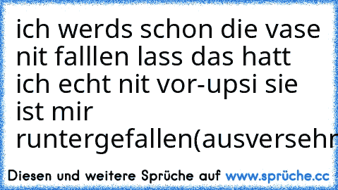 ich werds schon die vase nit falllen lass das hatt ich echt nit vor
-upsi sie ist mir runtergefallen(ausversehn)