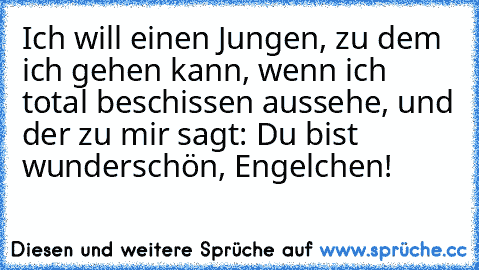 Ich will einen Jungen, zu dem ich gehen kann, wenn ich total beschissen aussehe, und der zu mir sagt: Du bist wunderschön, Engelchen!