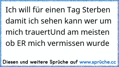 Ich will für einen Tag Sterben
 damit ich sehen kann wer um mich trauert
Und am meisten ob ER mich vermissen wurde