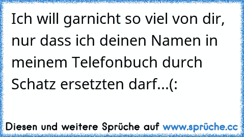 Ich will garnicht so viel von dir, nur dass ich deinen Namen in meinem Telefonbuch durch Schatz♥ ersetzten darf...(: ♥