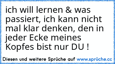 ich will lernen & was passiert, ich kann nicht mal klar denken, den in jeder Ecke meines Kopfes bist nur DU !
♥♥♥