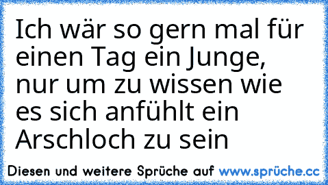 Ich wär so gern mal für einen Tag ein Junge, nur um zu wissen wie es sich anfühlt ein Arschloch zu sein