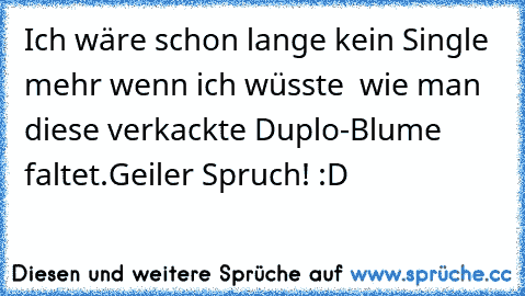 Ich wäre schon lange kein Single mehr wenn ich wüsste  wie man diese verkackte Duplo-Blume faltet.
Geiler Spruch! :D