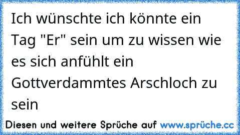 Ich wünschte ich könnte ein Tag "Er" sein um zu wissen wie es sich anfühlt ein Gottverdammtes Arschloch zu sein