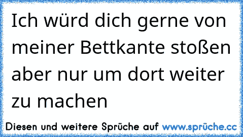 Ich würd dich gerne von meiner Bettkante stoßen aber nur um dort weiter zu machen