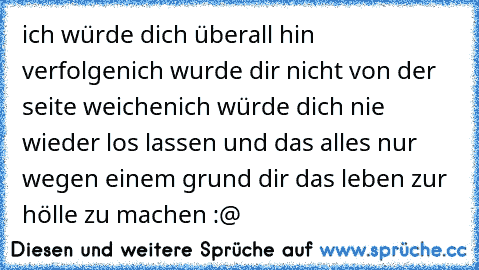 ich würde dich überall hin verfolgen
ich wurde dir nicht von der seite weichen
ich würde dich nie wieder los lassen 
und das alles nur wegen einem grund 
dir das leben zur hölle zu machen :@