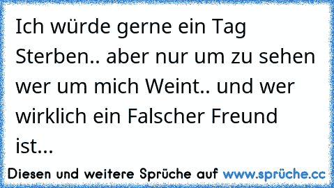 Ich würde gerne ein Tag Sterben.. aber nur um zu sehen wer um mich Weint.. und wer wirklich ein Falscher Freund ist...