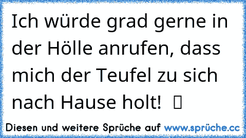 Ich würde grad gerne in der Hölle anrufen, dass mich der Teufel zu sich nach Hause holt!  ツ