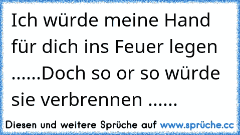 Ich würde meine Hand für dich ins Feuer legen ......
Doch so or so würde sie verbrennen ......