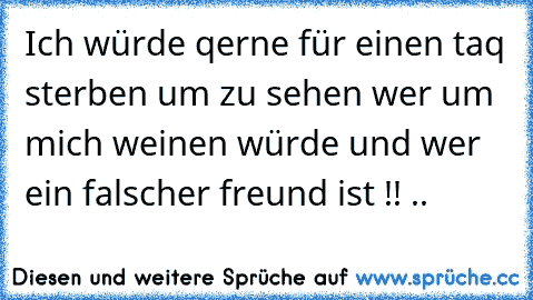 Ich würde qerne für einen taq sterben um zu sehen wer um mich weinen würde und wer ein falscher freund ist !! ..