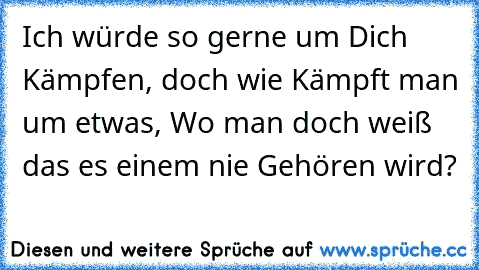 Ich würde so gerne um Dich Kämpfen, doch wie Kämpft man um etwas, Wo man doch weiß das es einem nie Gehören wird?  ♥ ♥