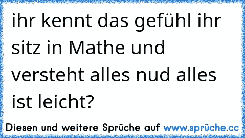 ihr kennt das gefühl ihr sitz in Mathe und versteht alles nud alles ist leicht?