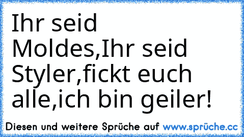 Ihr seid  Moldes,
Ihr seid Styler,
fickt euch alle,
ich bin geiler!