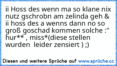 ii Hoss des wenn ma so klane nix nutz gschrobn am zelinda geh & ii hoss des a wenns dann no so groß goschad kommen solche :" hur** , miss*(diese stellen wurden  leider zensiert ) ;)