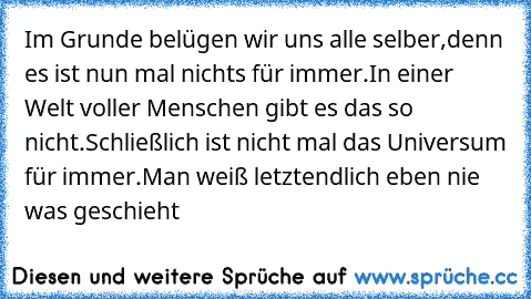 Im Grunde belügen wir uns alle selber,denn es ist nun mal nichts für immer.In einer Welt voller Menschen gibt es das so nicht.Schließlich ist nicht mal das Universum für immer.Man weiß letztendlich eben nie was geschieht