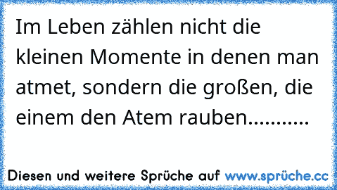 Im Leben zählen nicht die kleinen Momente in denen man atmet, sondern die großen, die einem den Atem rauben...........