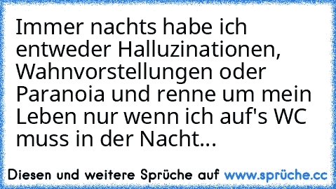 Immer nachts habe ich entweder Halluzinationen, Wahnvorstellungen oder Paranoia und renne um mein Leben nur wenn ich auf's WC muss in der Nacht...