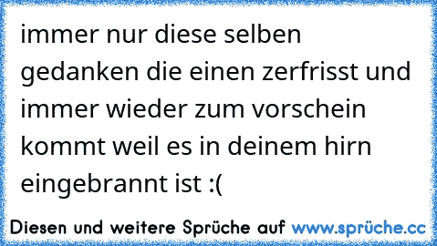 immer nur diese selben gedanken die einen zerfrisst und immer wieder zum vorschein kommt weil es in deinem hirn eingebrannt ist :(