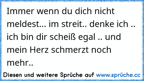 Immer wenn du dich nicht meldest... im streit.. denke ich .. ich bin dir scheiß egal .. und mein Herz schmerzt noch mehr..