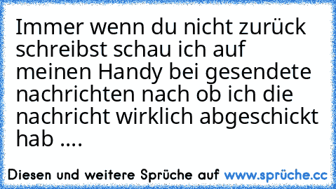 Immer wenn du nicht zurück schreibst schau ich auf meinen Handy bei gesendete nachrichten nach ob ich die nachricht wirklich abgeschickt hab ....