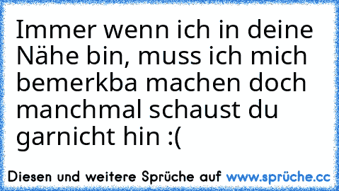 Immer wenn ich in deine Nähe bin, muss ich mich bemerkba machen doch manchmal schaust du garnicht hin :(