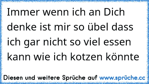 Immer wenn ich an Dich denke ist mir so übel dass ich gar nicht so viel essen kann wie ich kotzen könnte