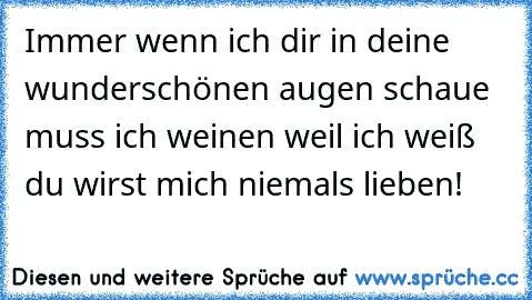 Immer wenn ich dir in deine wunderschönen augen schaue muss ich weinen weil ich weiß du wirst mich niemals lieben!