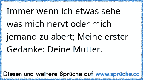 Immer wenn ich etwas sehe was mich nervt oder mich jemand zulabert; Meine erster Gedanke: Deine Mutter.