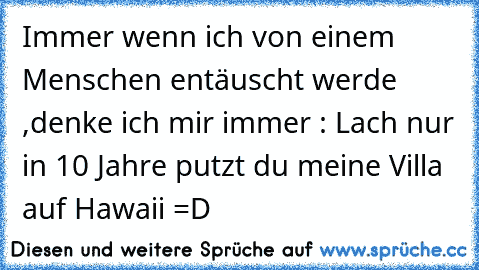 Immer wenn ich von einem Menschen entäuscht werde ,denke ich mir immer : Lach nur in 10 Jahre putzt du meine Villa auf Hawaii =D