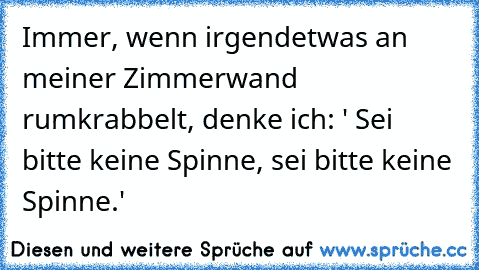 Immer, wenn irgendetwas an meiner Zimmerwand rumkrabbelt, denke ich: ' Sei bitte keine Spinne, sei bitte keine Spinne.'