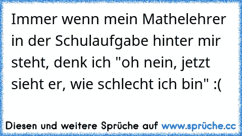 Immer wenn mein Mathelehrer in der Schulaufgabe hinter mir steht, denk ich "oh nein, jetzt sieht er, wie schlecht ich bin" :(