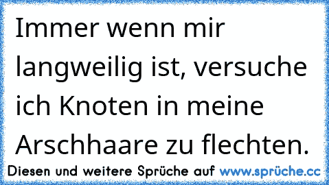 Immer wenn mir langweilig ist, versuche ich Knoten in meine Arschhaare zu flechten.